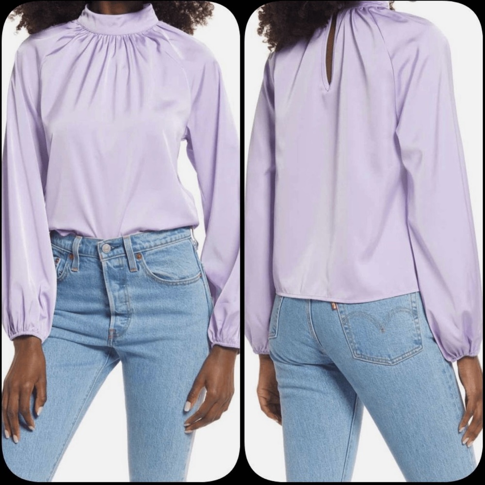 Open Edit Nordstrom Mock Neck Blouse Lavender Small NWOT